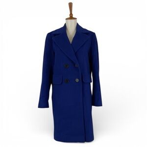 Sam‎ Edelman Blue Double-Breasted Coat Women’s 4 Wool Blend Long Sleeve Collared
